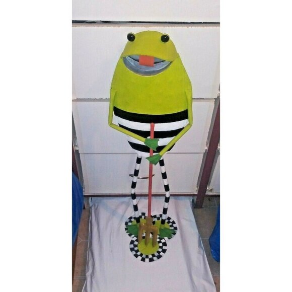 Garden frog sculpture 30" VTG Metal Lawn Yard Figurine hand-painted whimsical - Picture 3 of 12